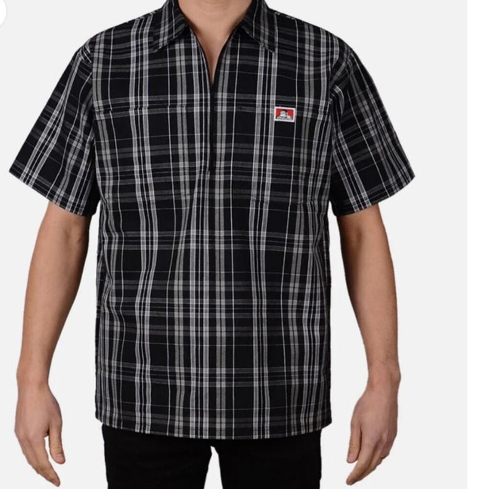 Ben Davis Short Sleeve Half Zip Plaid Shirt